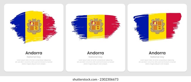 Eine Reihe von Vektorpinselflags von Andorra auf abstrakter Karte mit Schatteneffekt