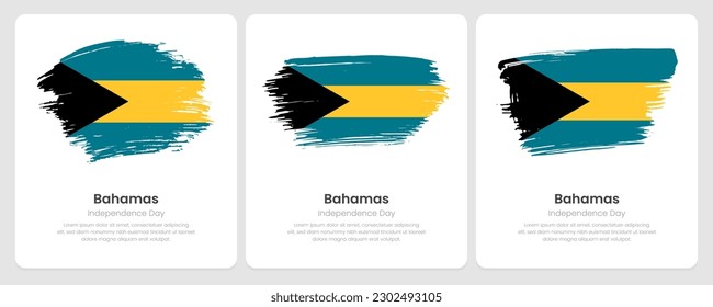A set of vector brush flags of Bahamas on abstract card with shadow effect