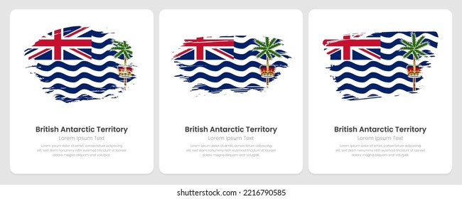 A set of vector brush flags of British Indian Ocean Territory on abstract card with shadow effect