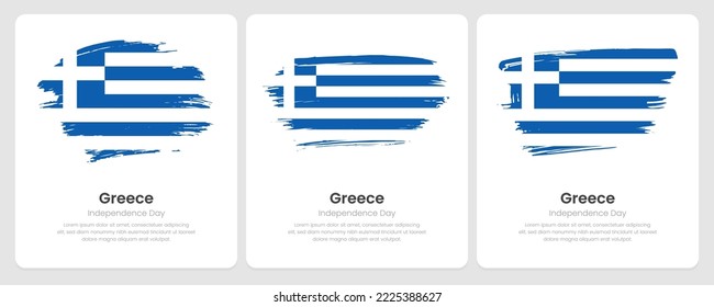 A set of vector brush flags of Greece on abstract card with shadow effect