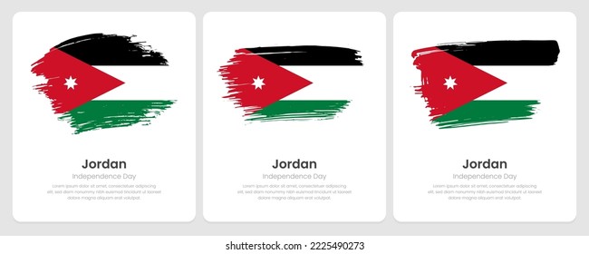 A set of vector brush flags of Jordan on abstract card with shadow effect