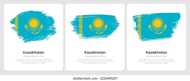 A set of vector brush flags of Kazakhstan on abstract card with shadow effect