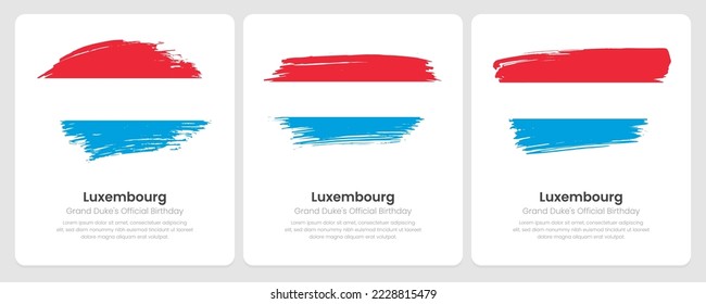 A set of vector brush flags of Luxembourg on abstract card with shadow effect