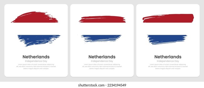 A set of vector brush flags of Netherlands on abstract card with shadow effect