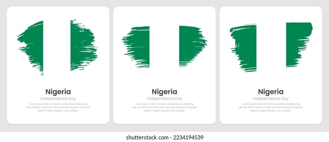 A set of vector brush flags of Nigeria on abstract card with shadow effect