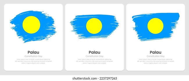 A set of vector brush flags of Palau on abstract card with shadow effect