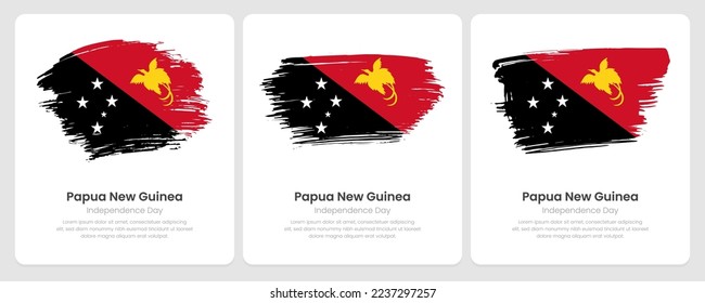 A set of vector brush flags of Papua New Guinea on abstract card with shadow effect