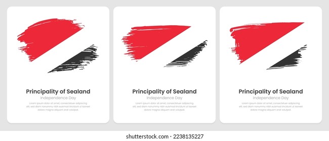 A set of vector brush flags of Principality of Sealand on abstract card with shadow effect