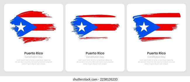 A set of vector brush flags of Puerto Rico on abstract card with shadow effect