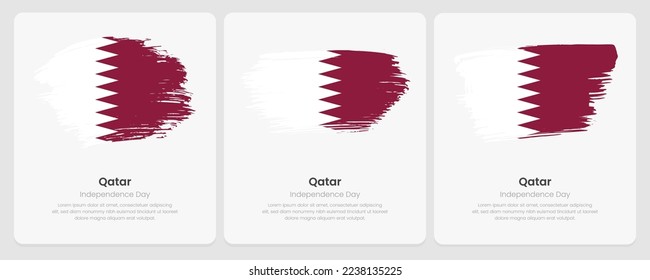 A set of vector brush flags of Qatar on abstract card with shadow effect