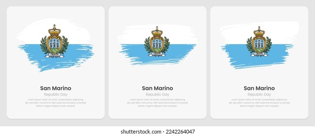 A set of vector brush flags of San Marino on abstract card with shadow effect