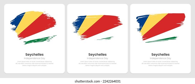 A set of vector brush flags of Seychelles on abstract card with shadow effect