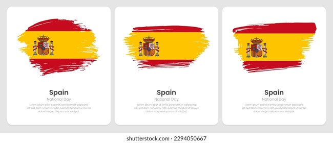 A set of vector brush flags of Spain on abstract card with shadow effect