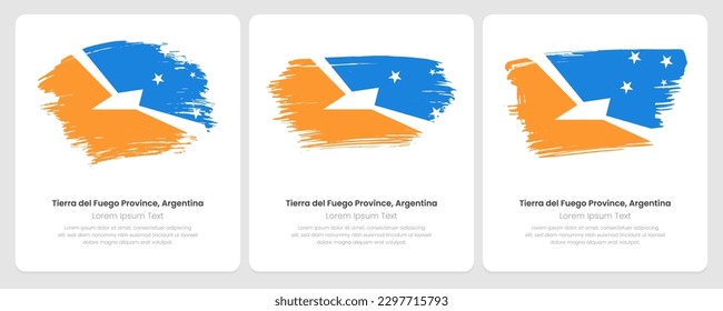 A set of vector brush flags of Tierra del Fuego Province, Argentina on abstract card with shadow effect