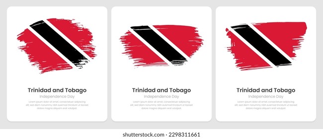 A set of vector brush flags of Trinidad and Tobago on abstract card with shadow effect