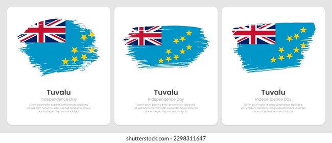 A set of vector brush flags of Tuvalu on abstract card with shadow effect