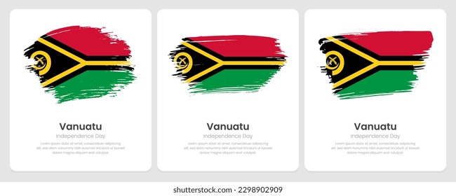 A set of vector brush flags of Vanuatu on abstract card with shadow effect