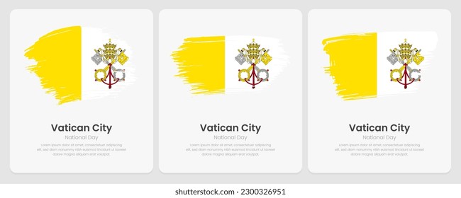 A set of vector brush flags of Vatican City on abstract card with shadow effect