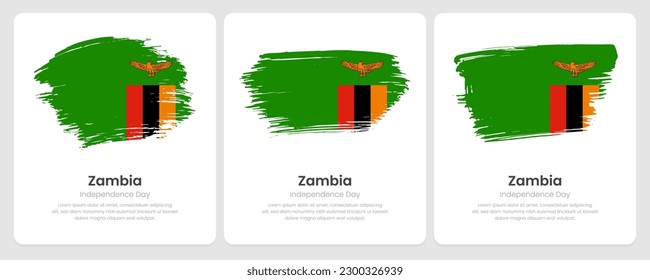 Eine Reihe von Vektorpinselflags Sambias auf abstrakter Karte mit Schatteneffekt