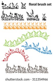 set of vector brush with grass and flowers