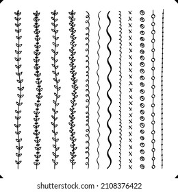 Set of vector brush lines, doodle sketches, scribble lines, design elements isolated on white background. Hand drawn strokes