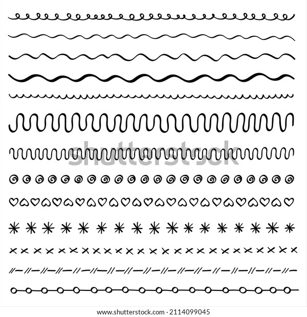 Set of vector brush lines, doodle sketches,\
scribble lines, design elements isolated on white background. Hand\
drawn strokes
