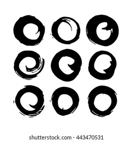 set of vector brush strokes, abstract black round random