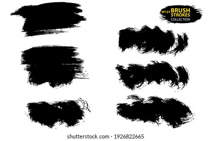 Set of vector brush strokes. Set of black paint, ink, grunge, dirty brush strokes. Dirty artistic design element. Set of four black grunge banners for your design. Vector paintbrush set