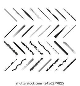 Set of vector brush strokes. Black ink line collection. Various grunge and artistic stroke styles. Abstract paintbrush decoration.