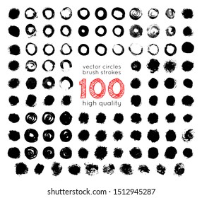 set of vector brush strokes circles of paint on white background 