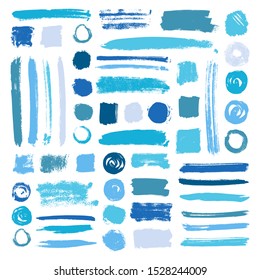 set of vector brush strokes and circles of paint on white background 