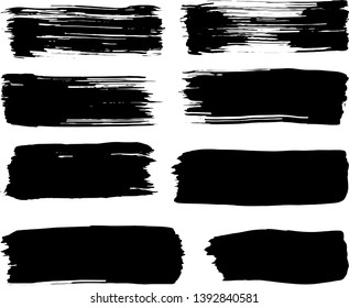 Set of vector brush strokes. Dirty ink texture splatters. Grunge rectangle text boxes.