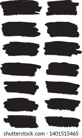 Set of vector brush strokes. Dirty ink texture splatters. Grunge rectangle text boxes.