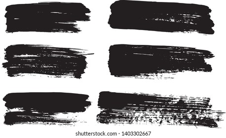 Set of vector brush strokes. Dirty ink texture splatters. Grunge rectangle text boxes