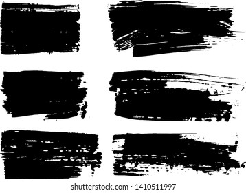 Set of vector brush strokes. Dirty ink texture splatters. Grunge rectangle text boxes