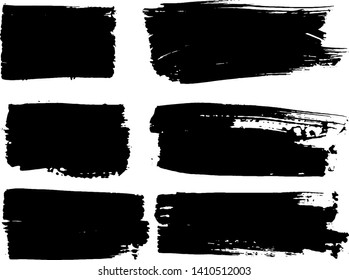Set of vector brush strokes. Dirty ink texture splatters. Grunge rectangle text boxes