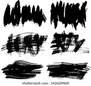 Set of vector brush strokes. Dirty ink texture splatters. Grunge rectangle text boxes