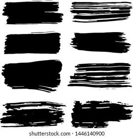 Set of vector brush strokes. Dirty ink texture splatters. Grunge rectangle text boxes	