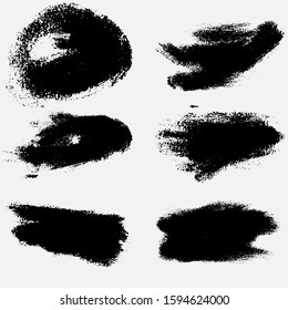 Set of vector brush strokes. Dirty ink texture splatters. Grunge rectangle text boxes.