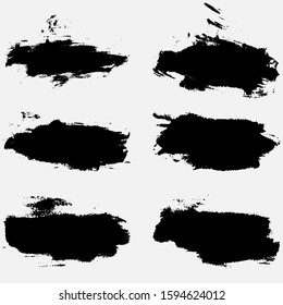 Set of vector brush strokes. Dirty ink texture splatters. Grunge rectangle text boxes.