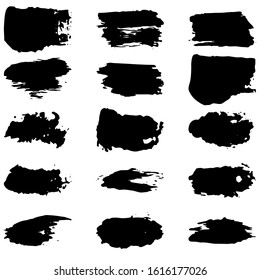 Set of vector brush strokes. Dirty ink texture splatters. Grunge rectangle text boxes	
