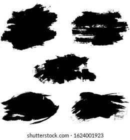 Set of vector brush strokes. Dirty ink texture splatters. Grunge rectangle text boxes.	
