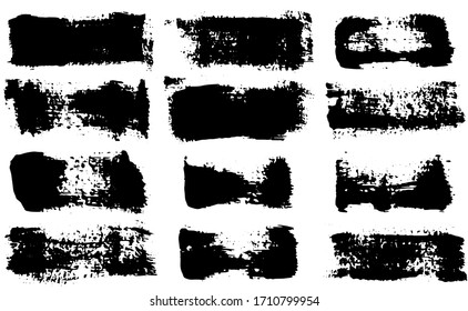 Set of vector brush strokes. Dirty ink texture splatters. Grunge rectangle text boxes