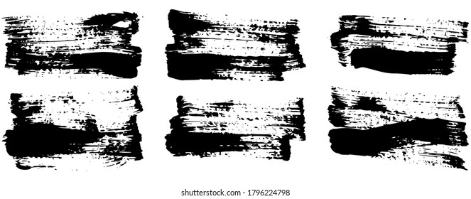 Set of vector brush strokes. Dirty ink texture splatters. Grunge rectangle text boxes	
