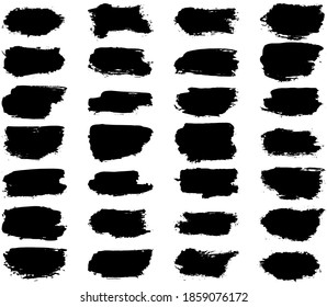 Conjunto de trazos de pincel vectorial. Plantas sucias de textura de tinta. Grunge cuadros de texto rectangulares.	
