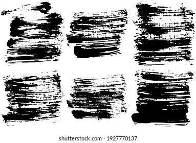 Set of vector brush strokes. Dirty ink texture splatters. Grunge rectangle text boxes