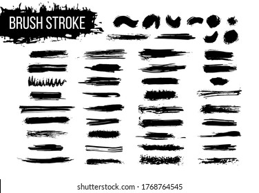 Set of vector brush strokes and dots vector collection. Vector paintbrushs set. Grunge design elements. Isolated on white background. Various shapes and sizes of paintbrush flat style