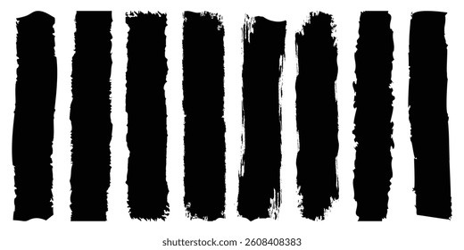 Set of vector brush strokes. Hand draw brush stroke isolated on white background. Set of black ink paint brush stroke lines texture isolated on PNG transparent background,