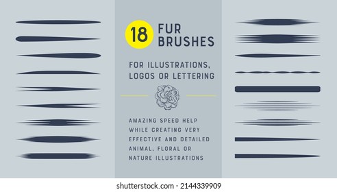 Set of vector brush strokes for illustrations, logos or lettering.
Amazing speed help while creating very effective and detailed animal, floral or nature - engraving like illustrations.