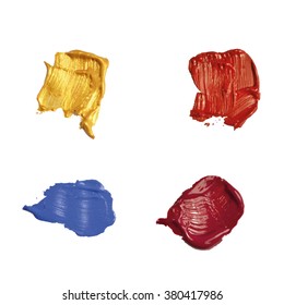 Set of vector brush strokes . Multi-colored paint spots on a white background